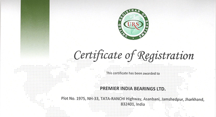 Premier Bearings gets ISO 9001:2015 Certification